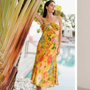 Anthropologie Floral Yellow Halter Slip Dress